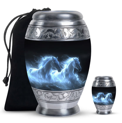 White Personalized Horse Cremation Urn for Human Ashes - 10-inch, 200 cu in - Yatskia
