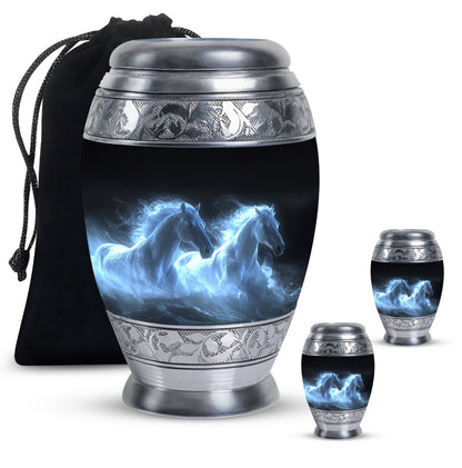 White Personalized Horse Cremation Urn for Human Ashes - 10-inch, 200 cu in - Yatskia