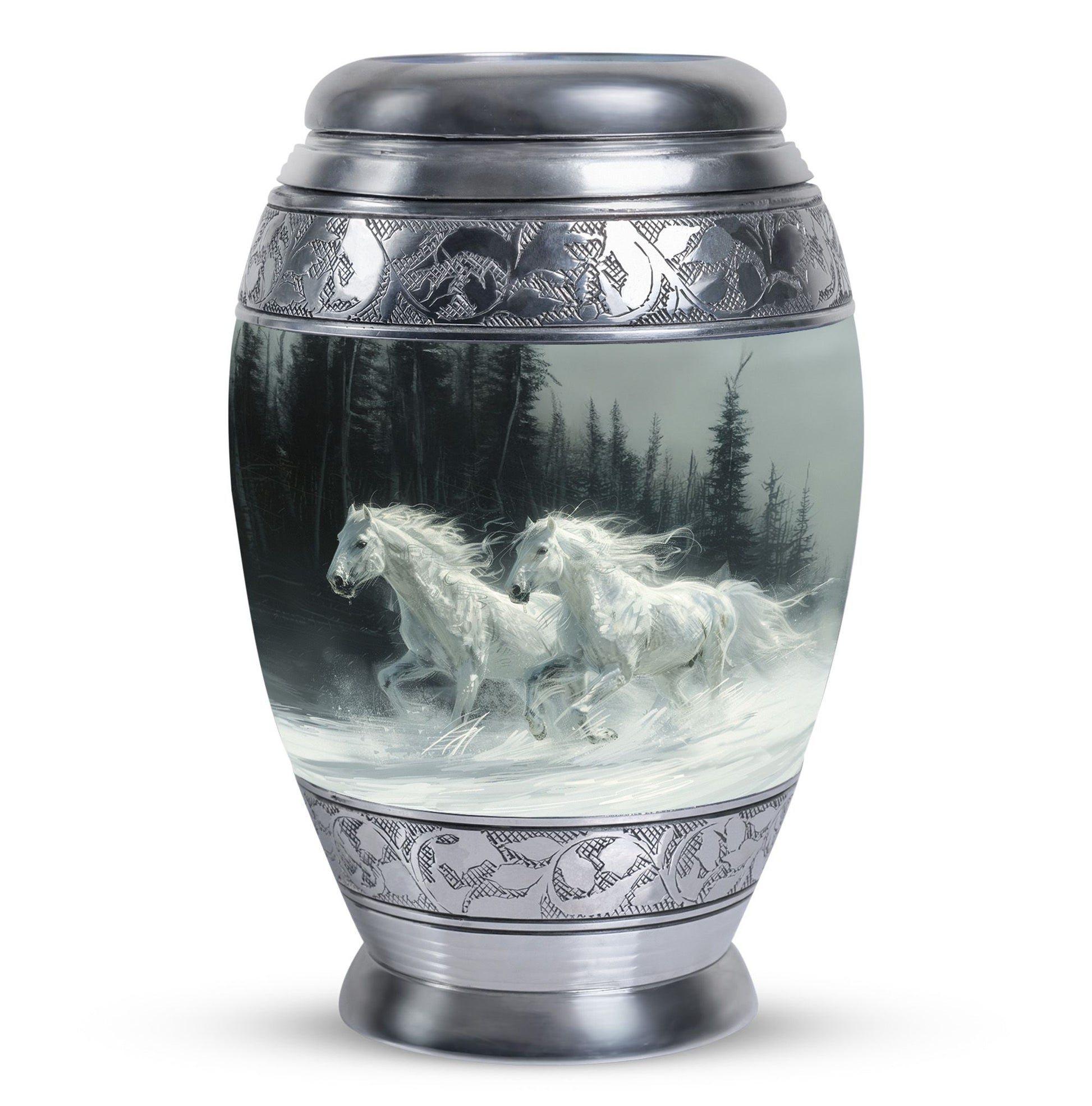 White Horse & Snow Urn - Urns For Human Ashes Adult Large