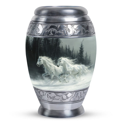 White Personalized Horse Cremation Urn for Human Ashes - 10-inch, 200 cu in - Yatskia