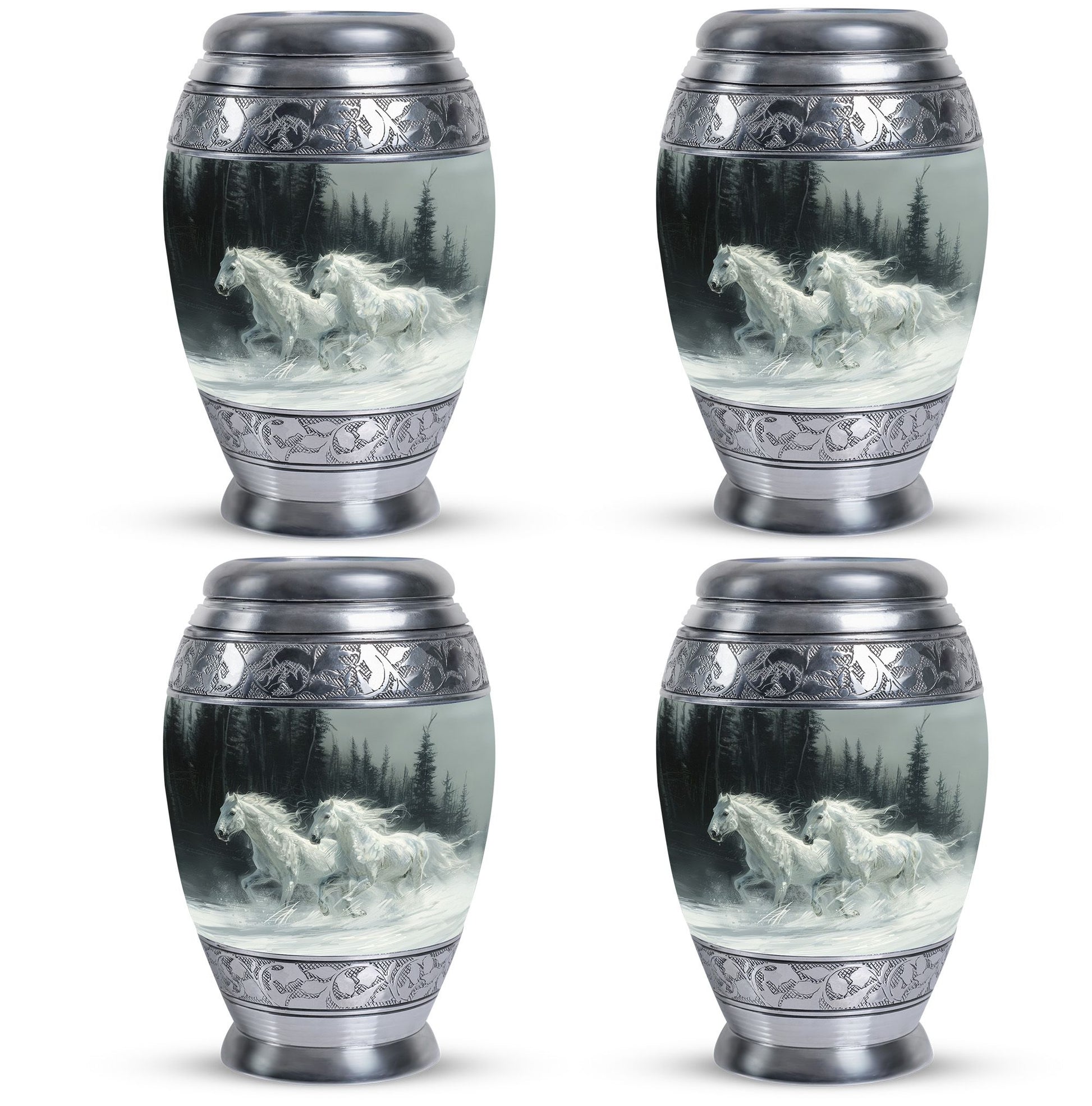 White Horse & Snow Urn - Urns For Human Ashes Adult Large