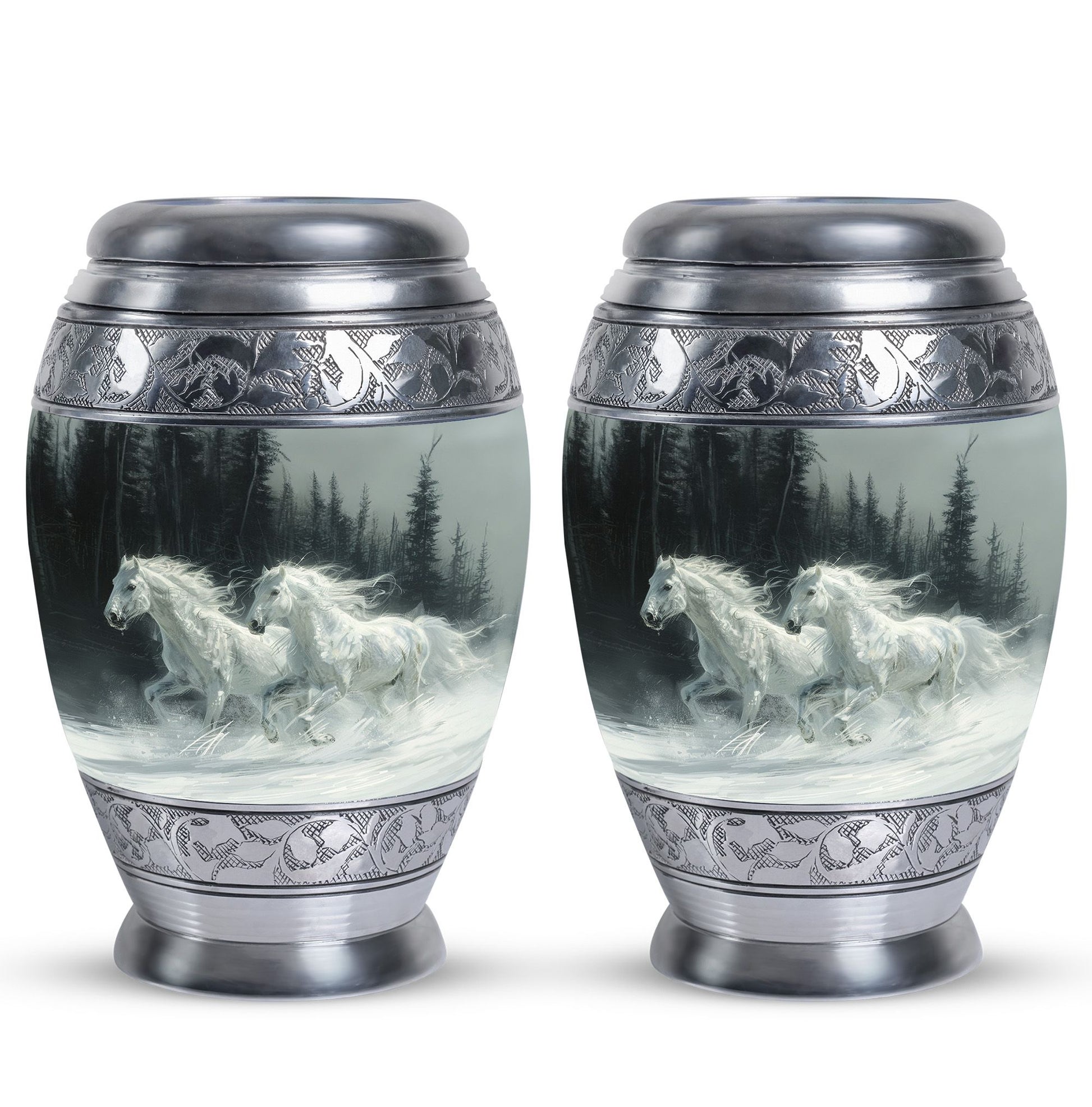 White Horse & Snow Urn - Urns For Human Ashes Adult Large