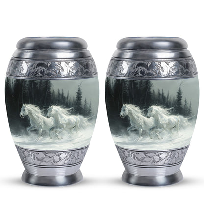 White Personalized Horse Cremation Urn for Human Ashes - 10-inch, 200 cu in - Yatskia