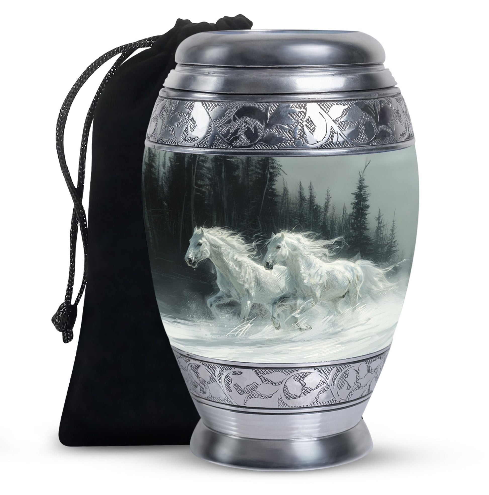 White Horse & Snow Urn - Urns For Human Ashes Adult Large