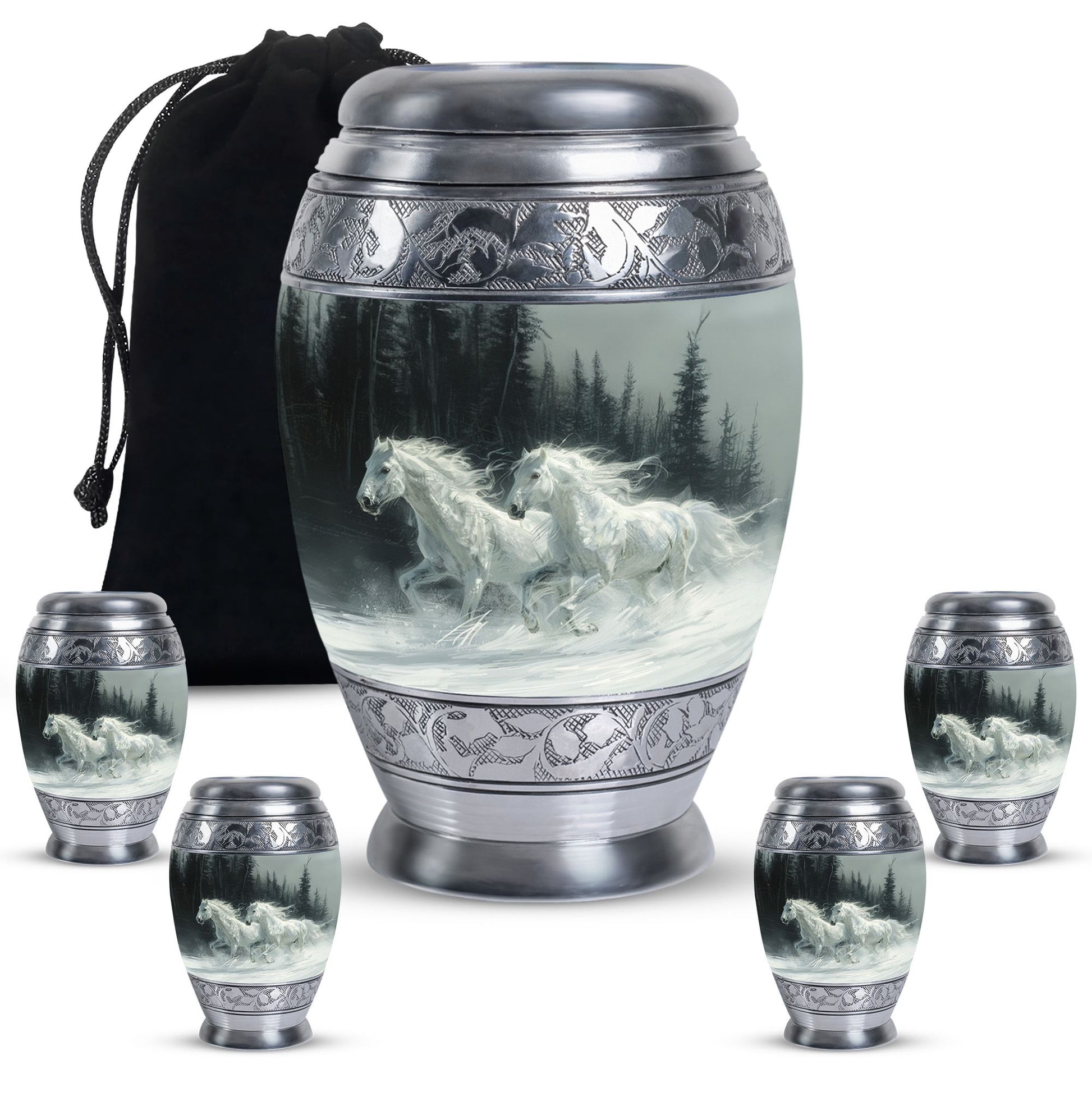 White Horse & Snow Urn - Urns For Human Ashes Adult Large