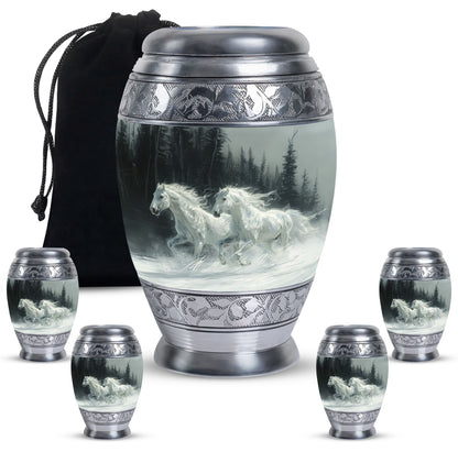 White Personalized Horse Cremation Urn for Human Ashes - 10-inch, 200 cu in - Yatskia