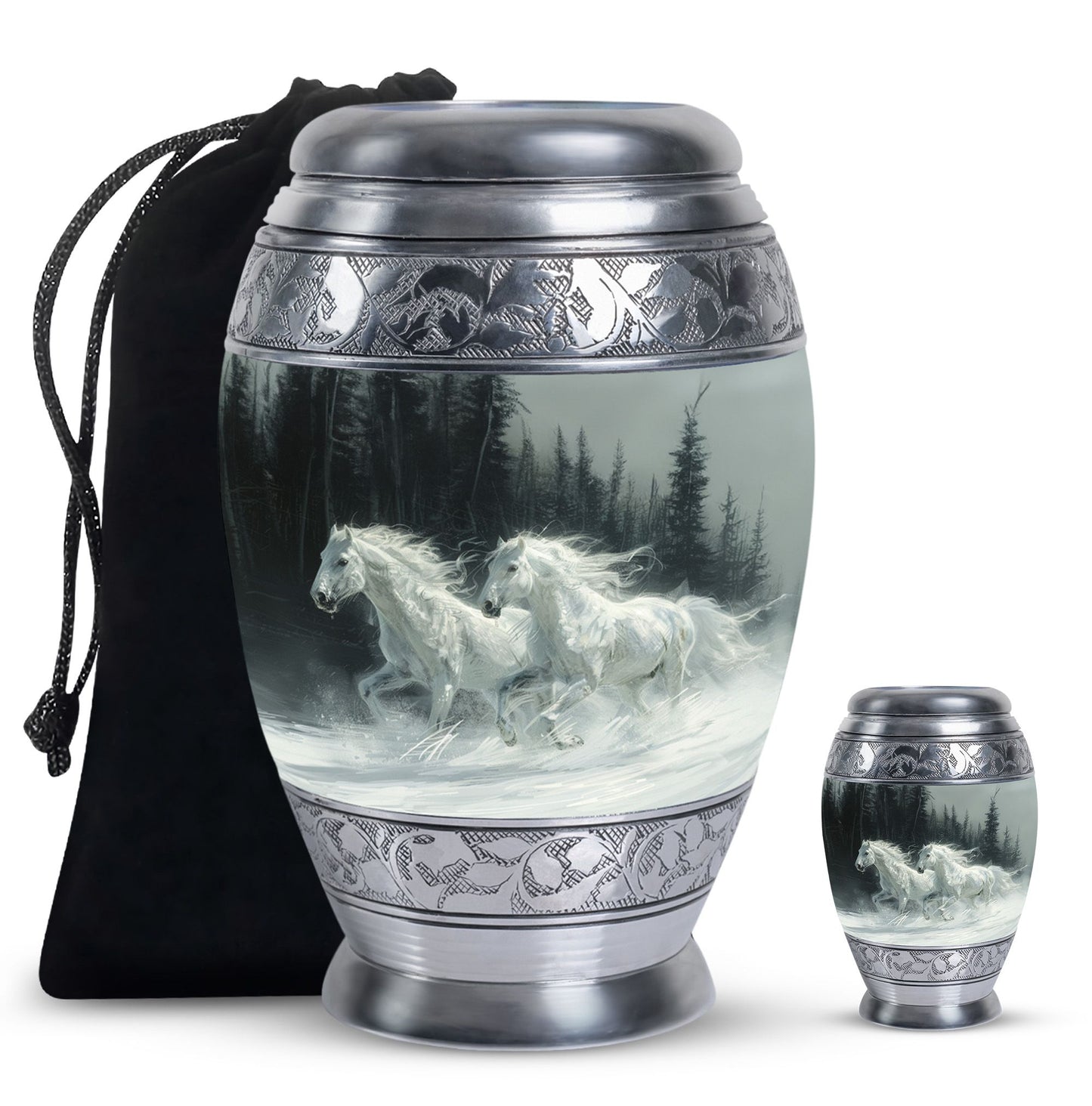 White Personalized Horse Cremation Urn for Human Ashes - 10-inch, 200 cu in - Yatskia