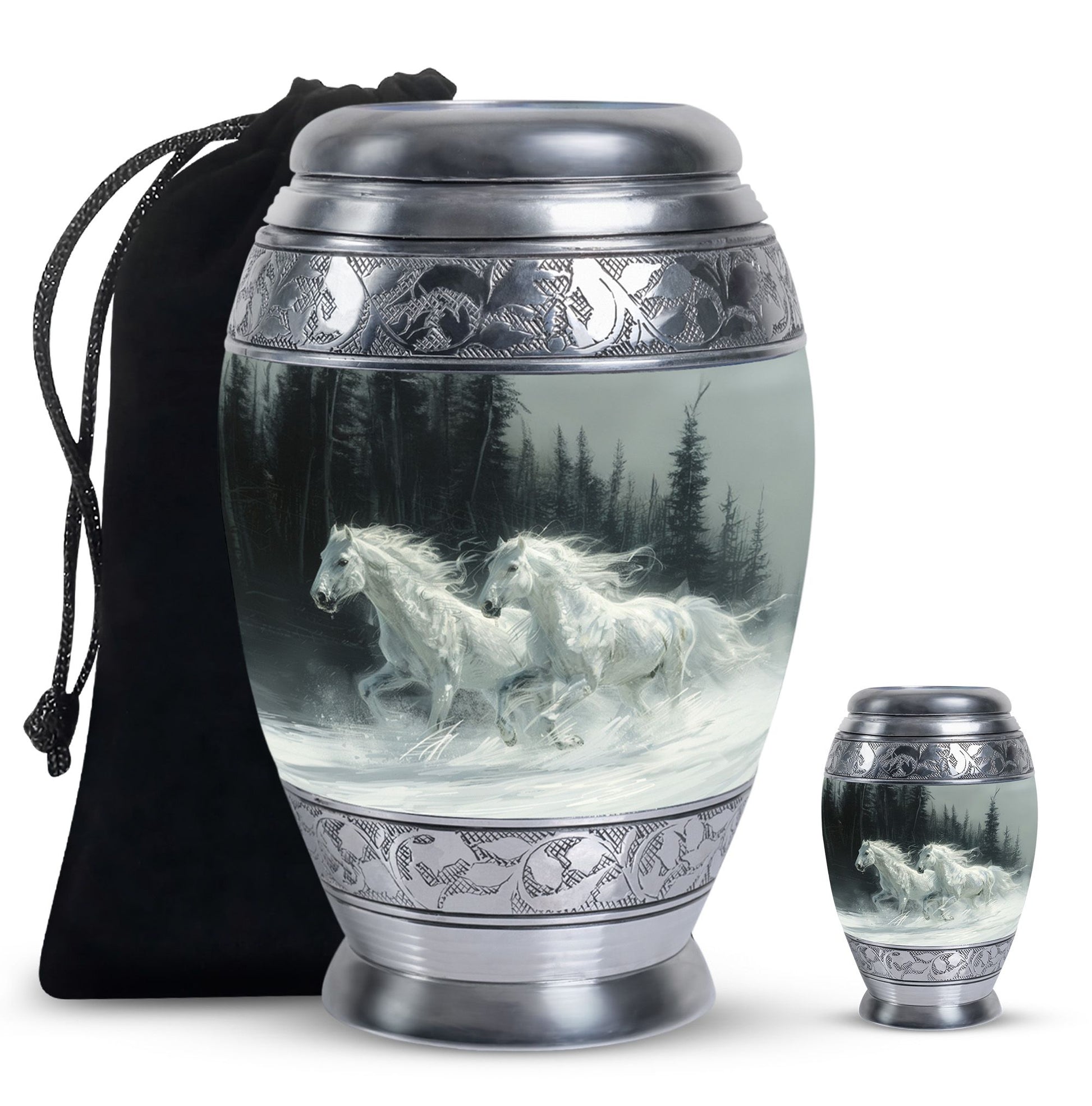 White Horse & Snow Urn - Urns For Human Ashes Adult Large