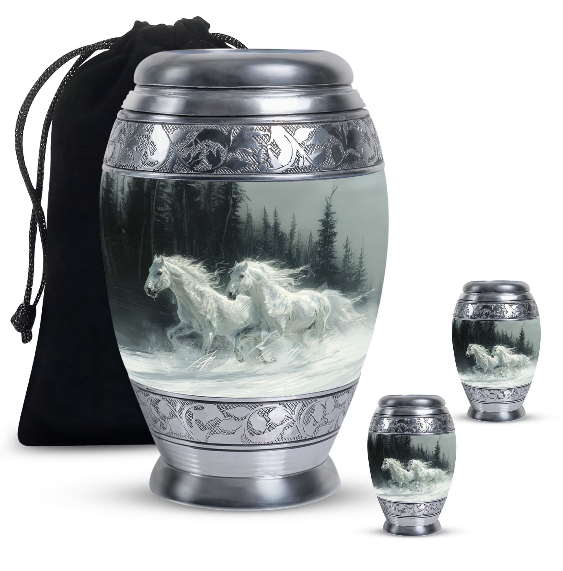 White Horse & Snow Urn - Urns For Human Ashes Adult Large
