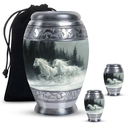White Personalized Horse Cremation Urn for Human Ashes - 10-inch, 200 cu in - Yatskia