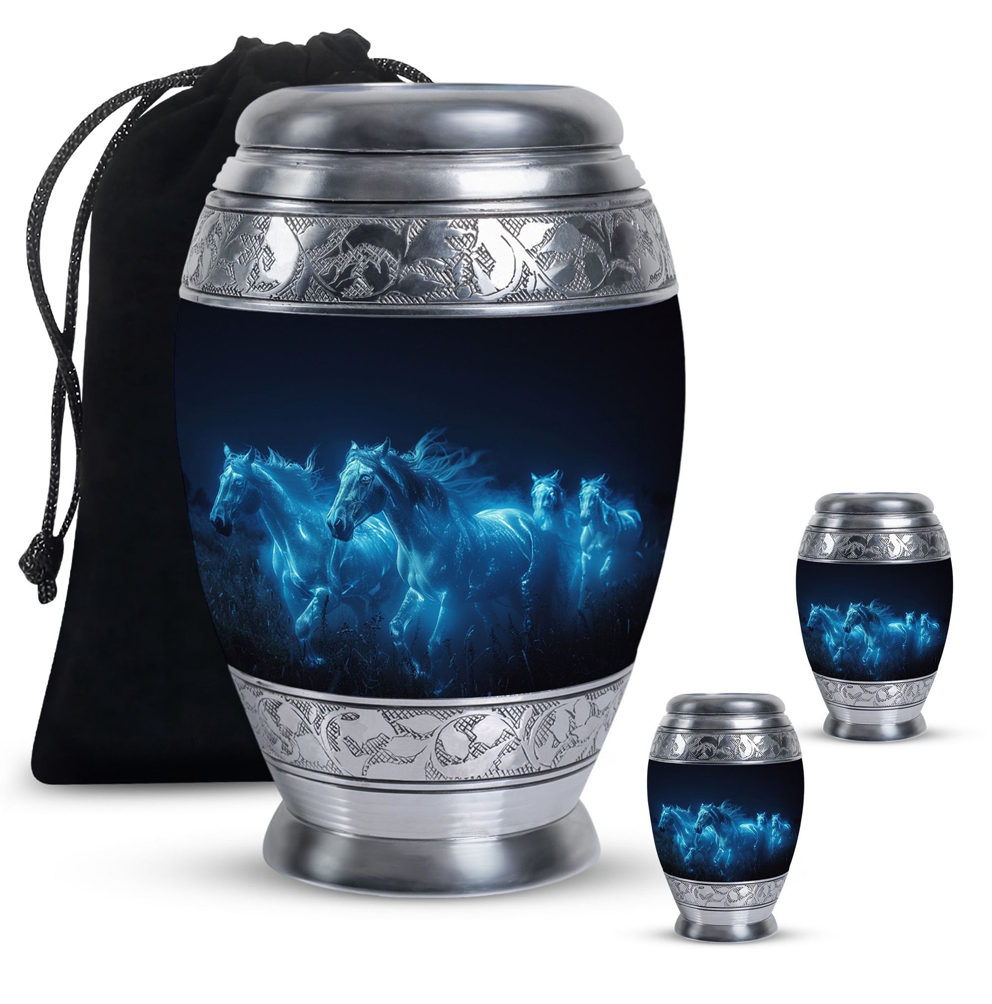 Horse Urn with Glowing Spirit Horses - Adult Large Urns