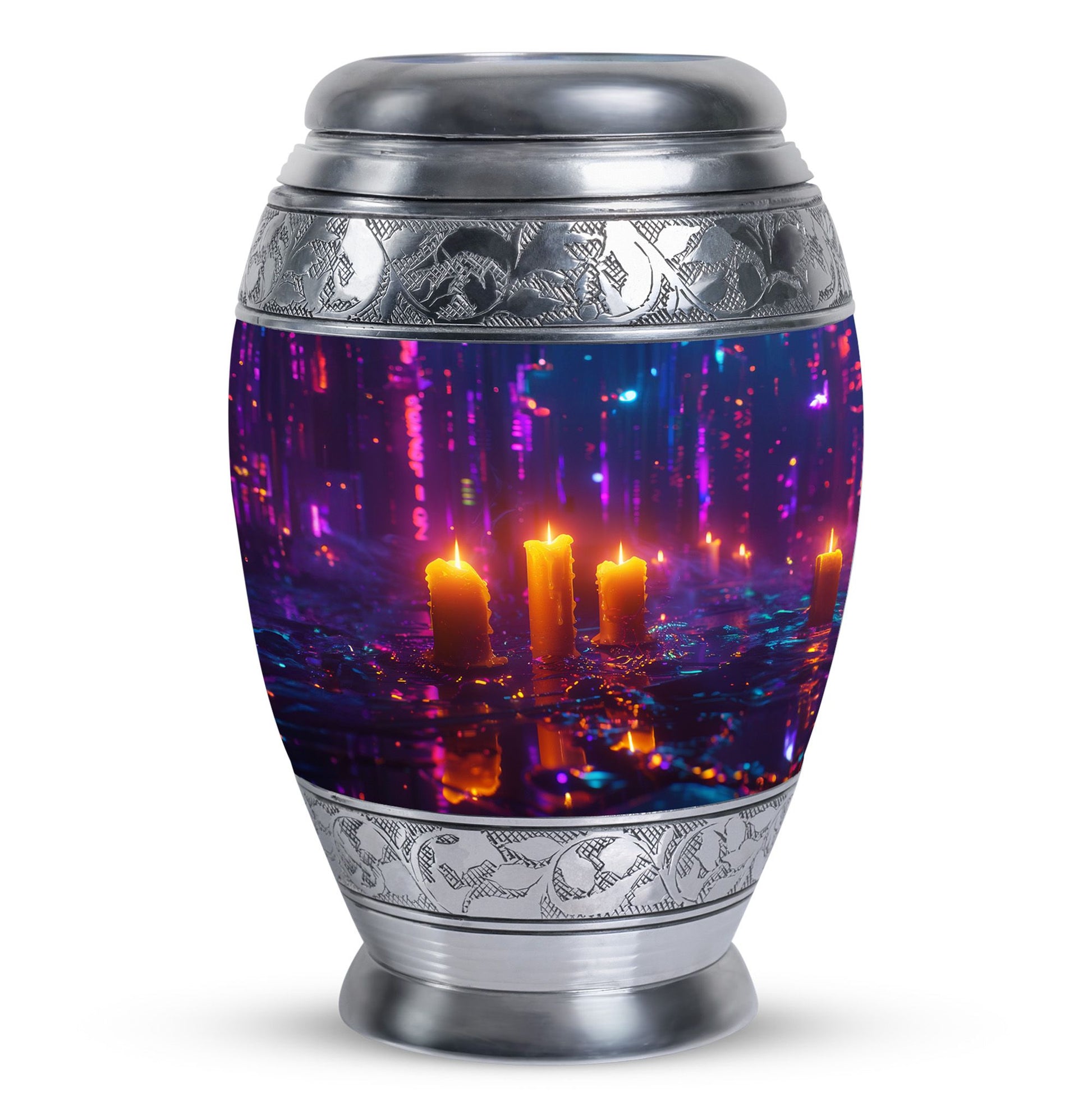 Neon City Memorial Urn For Females - Glowing Candles Cremation Urn