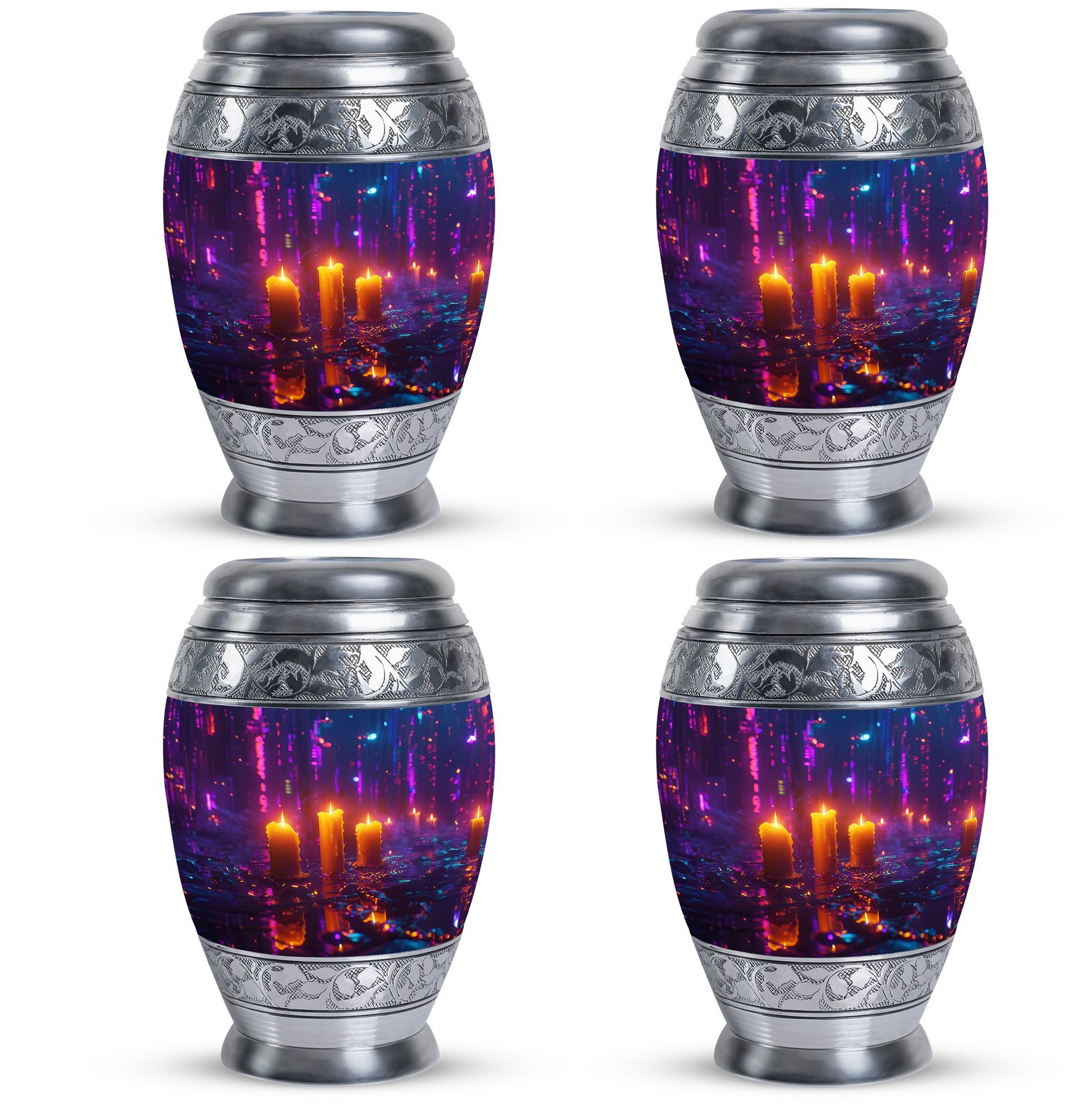 Neon City Memorial Urn For Females - Glowing Candles Cremation Urn