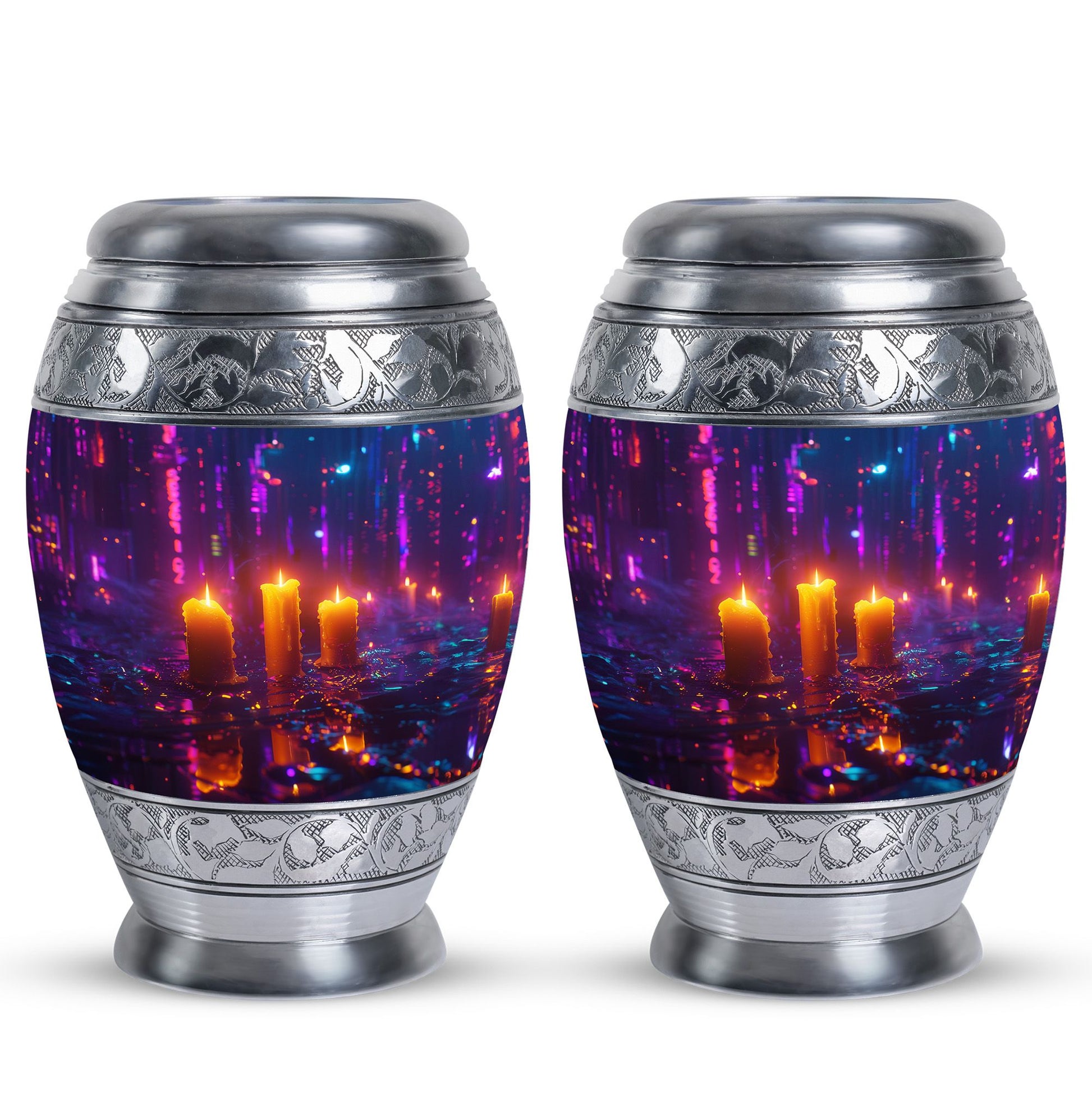 Neon City Memorial Urn For Females - Glowing Candles Cremation Urn