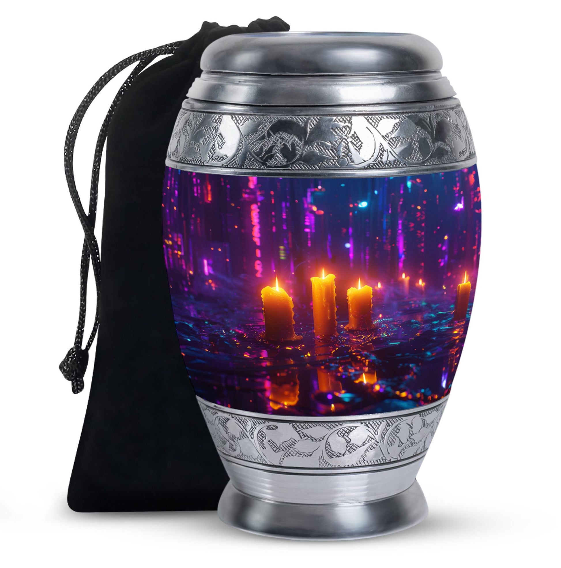 Neon City Memorial Urn For Females - Glowing Candles Cremation Urn