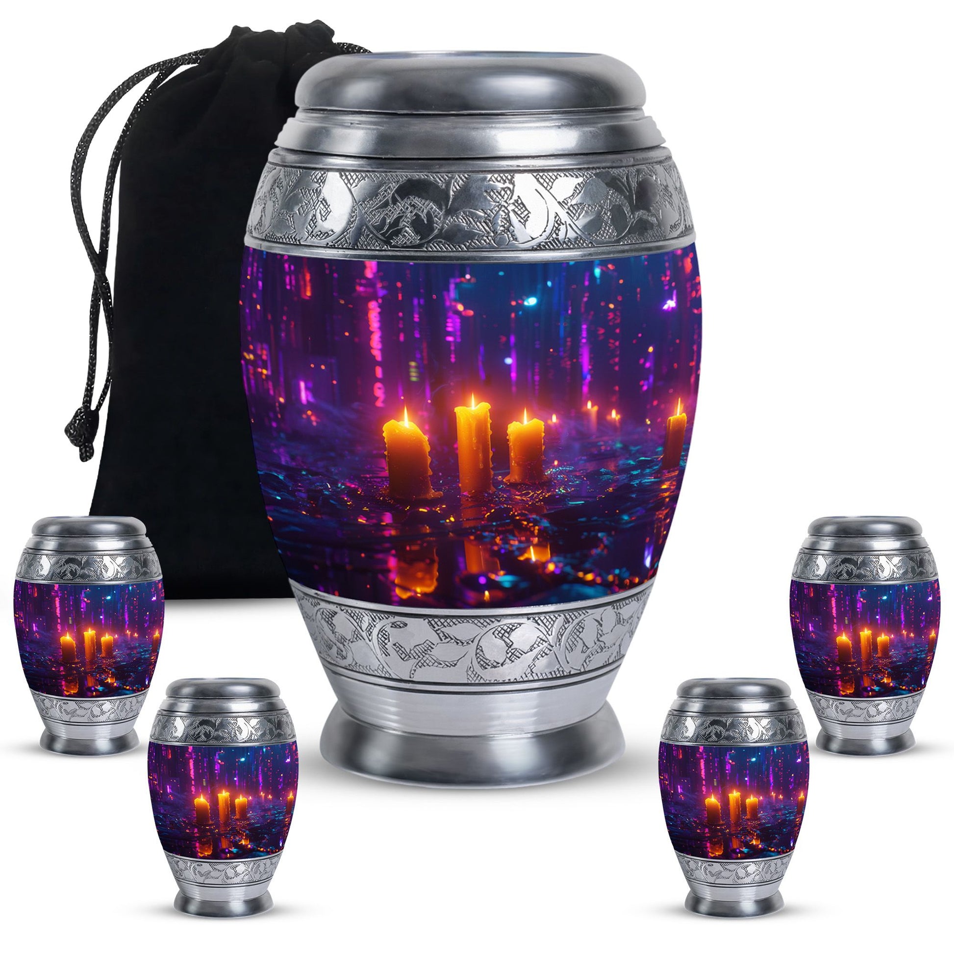 Neon City Memorial Urn For Females - Glowing Candles Cremation Urn