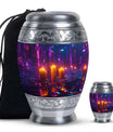 Neon City Memorial Urn For Females - Glowing Candles Cremation Urn