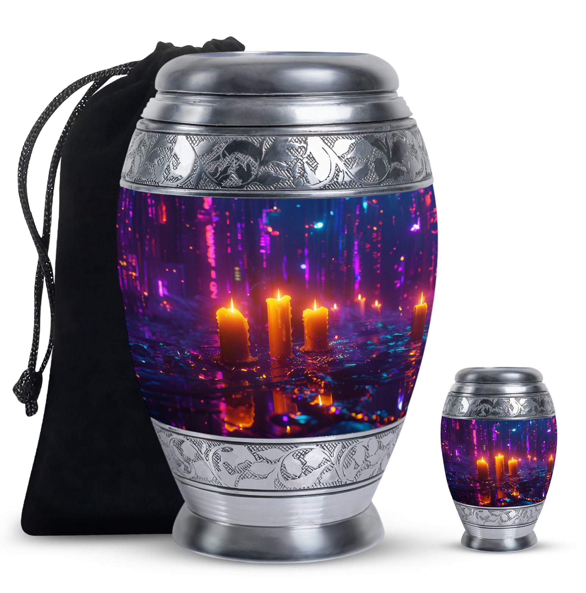 Neon City Memorial Urn For Females - Glowing Candles Cremation Urn