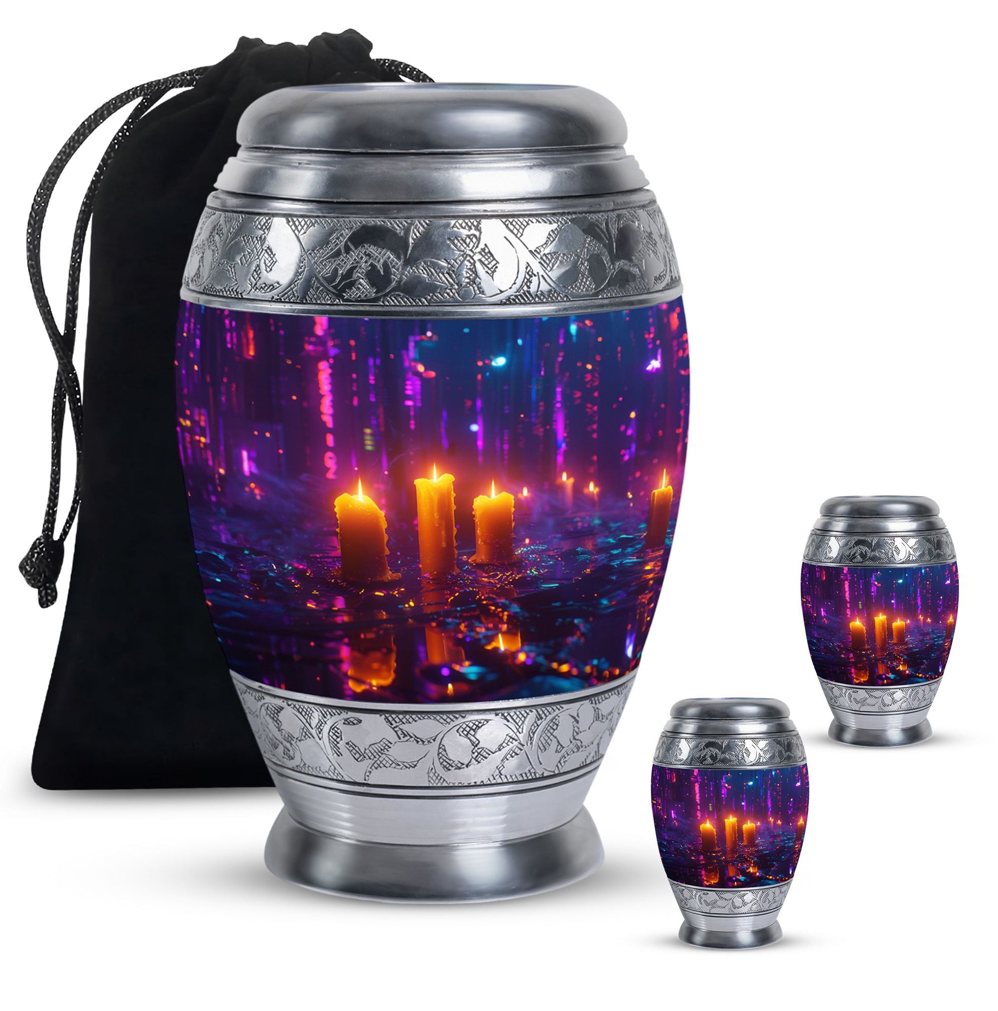 Neon City Memorial Urn For Females - Glowing Candles Cremation Urn