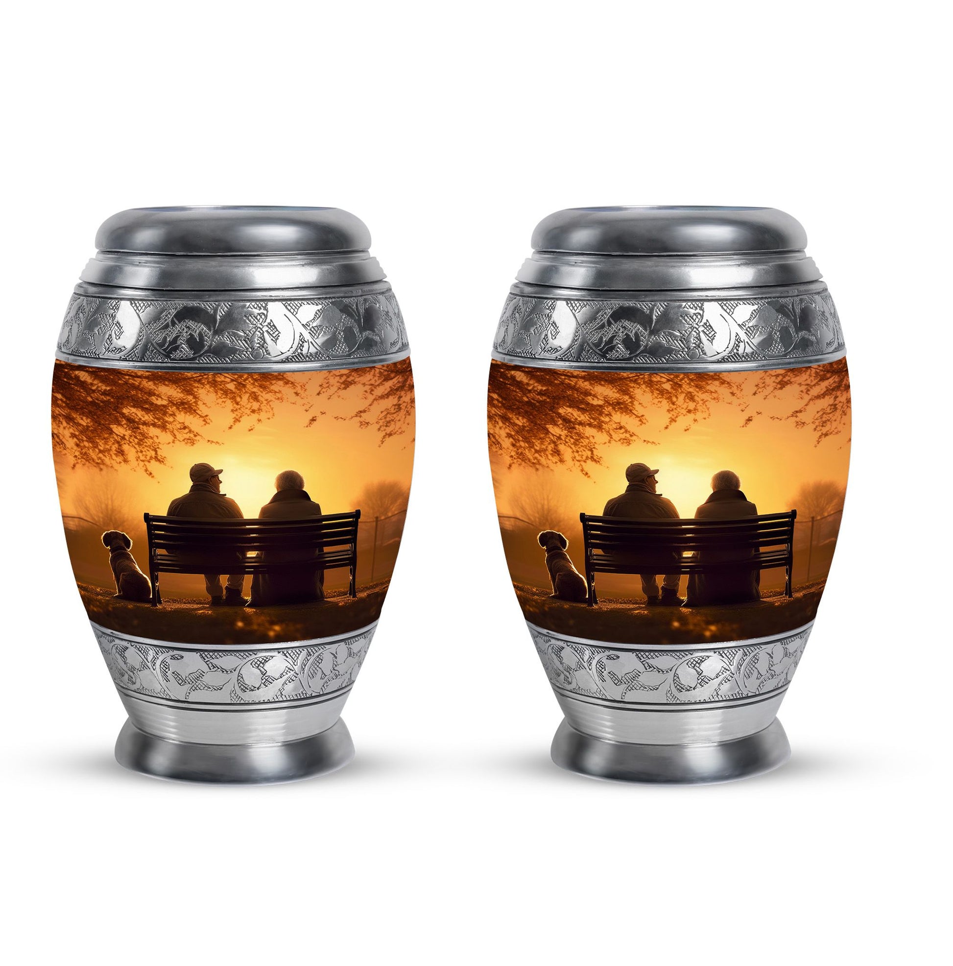 Old Couple On A Bench - Couple Urn For Memorial Ashes Cremation