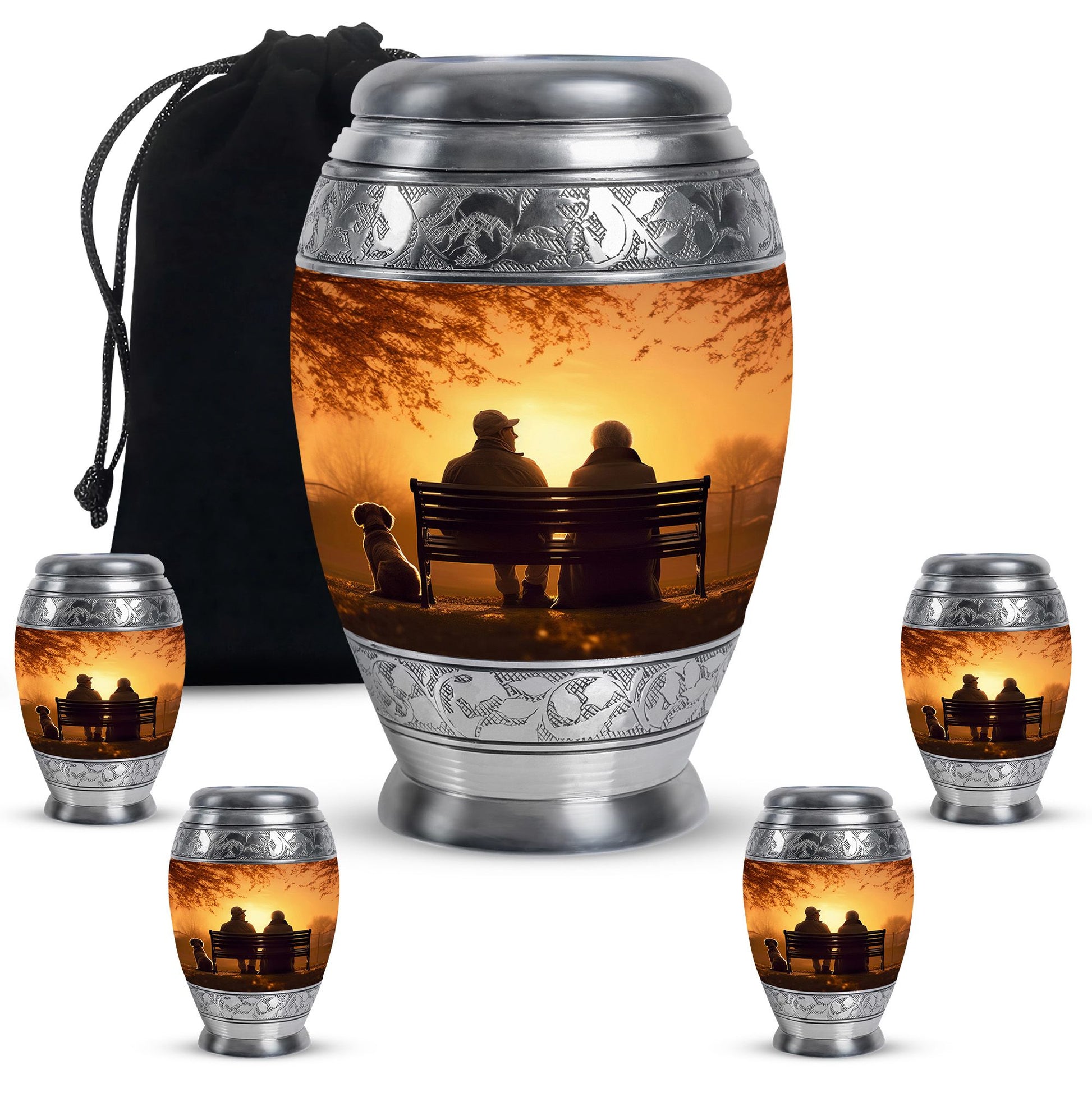 Old Couple On A Bench - Couple Urn For Memorial Ashes Cremation