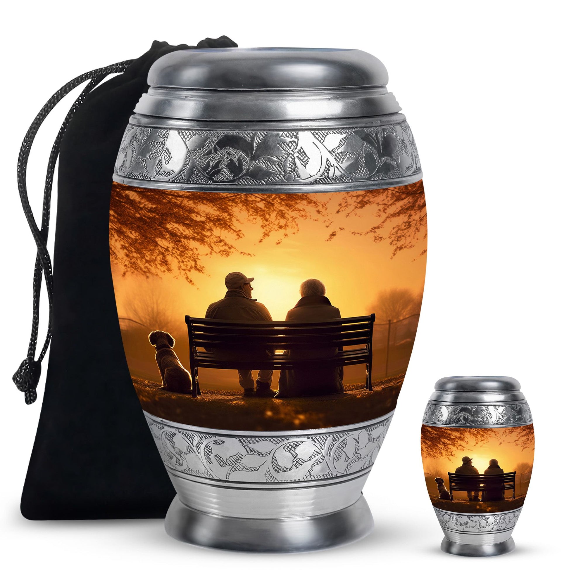 Old Couple On A Bench - Couple Urn For Memorial Ashes Cremation