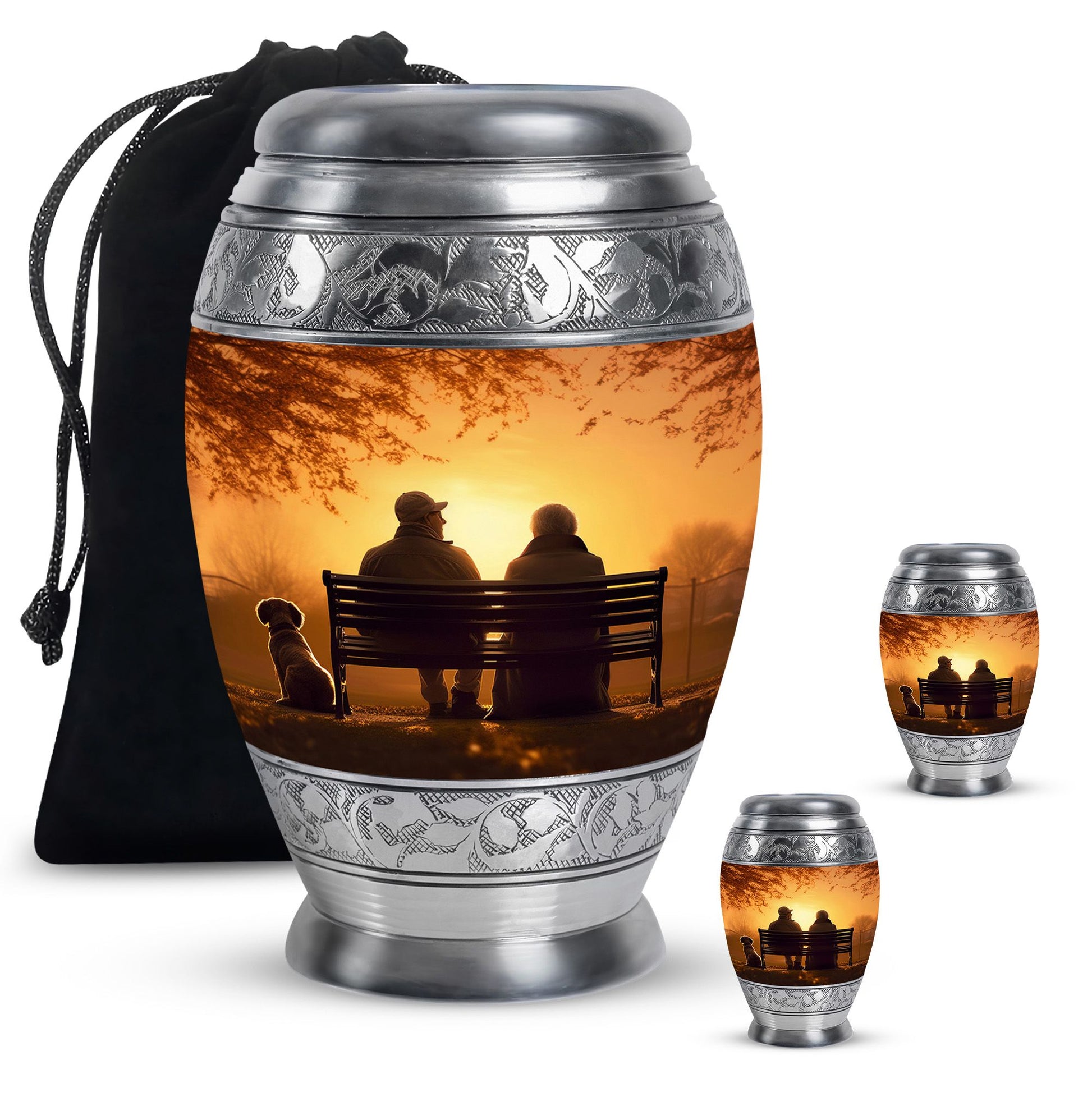 Old Couple On A Bench - Couple Urn For Memorial Ashes Cremation