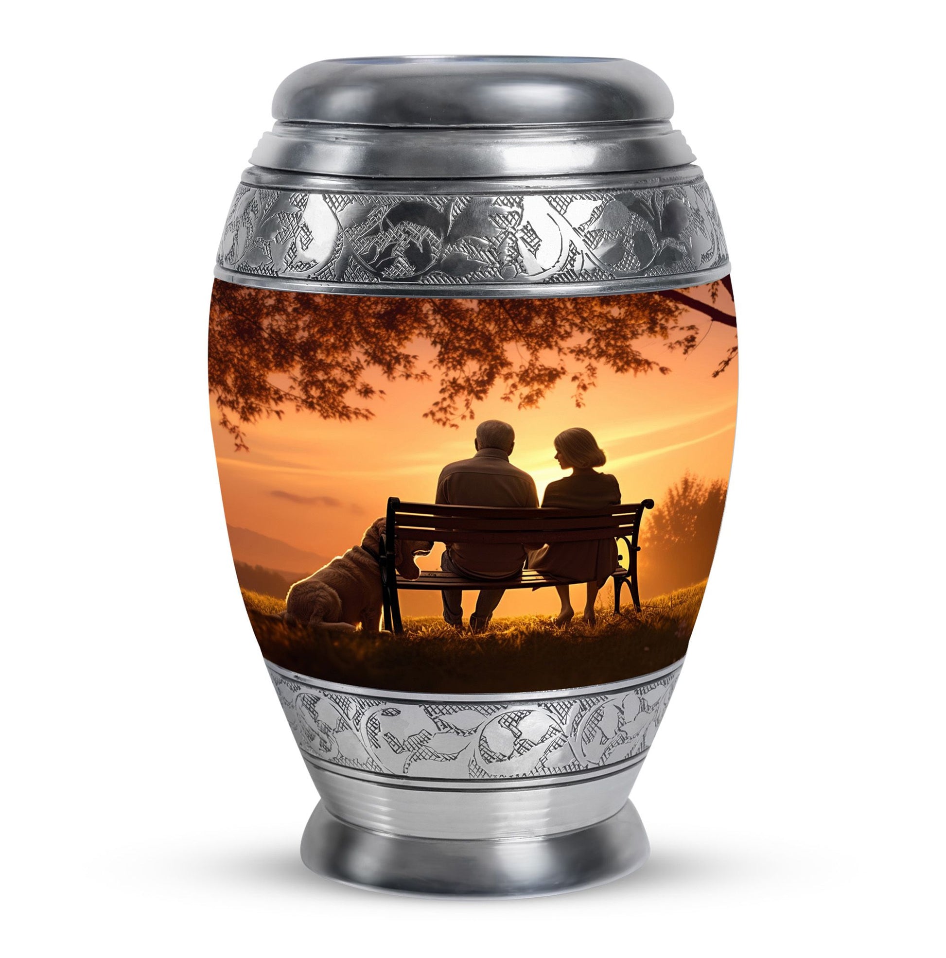 Old Couple Sitting On A Bench - Elderly Urn Memorial For Grandparents