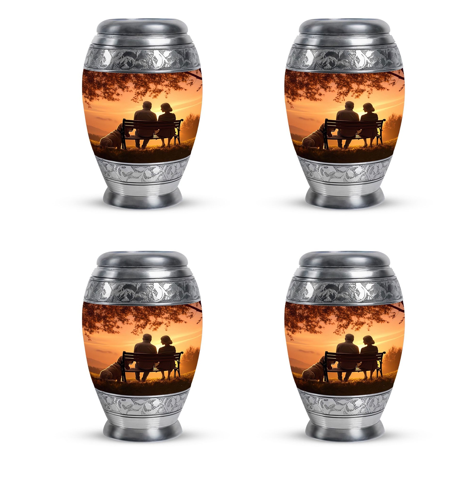 Old Couple Sitting On A Bench - Elderly Urn Memorial For Grandparents