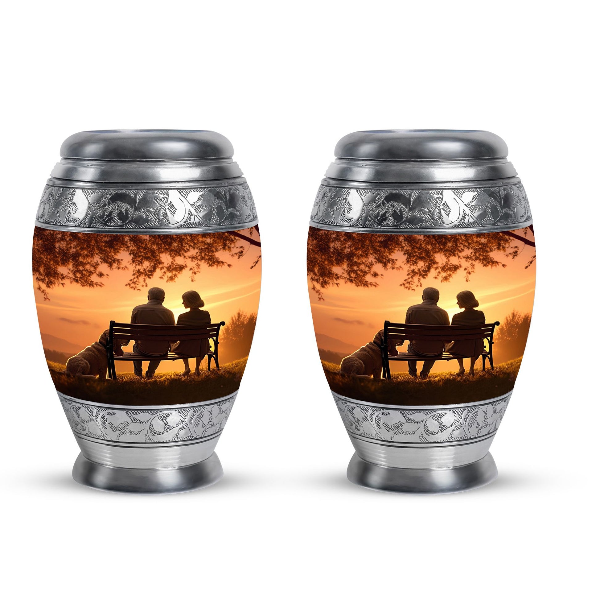 Old Couple Sitting On A Bench - Elderly Urn Memorial For Grandparents