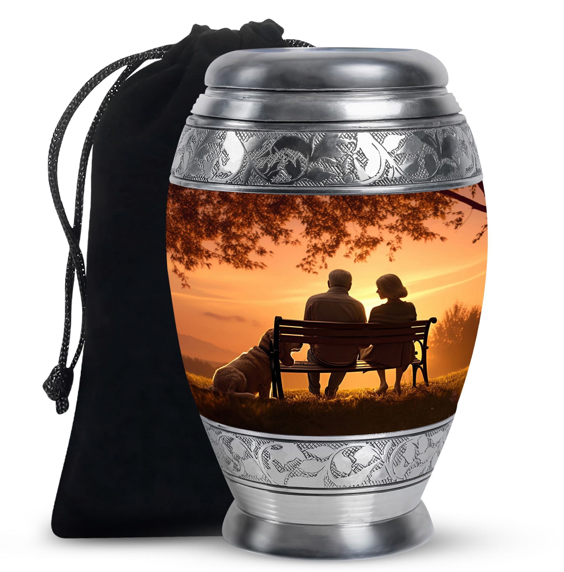 Old Couple Sitting On A Bench - Elderly Urn Memorial For Grandparents