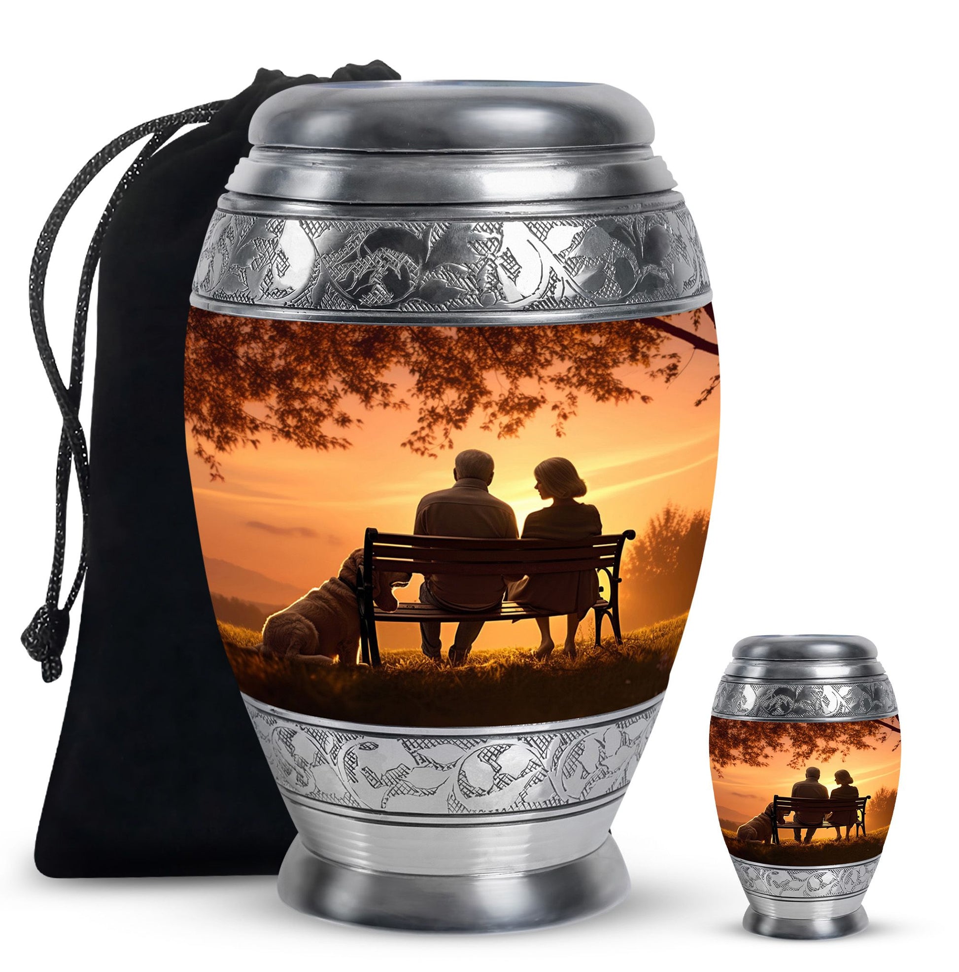 Old Couple Sitting On A Bench - Elderly Urn Memorial For Grandparents