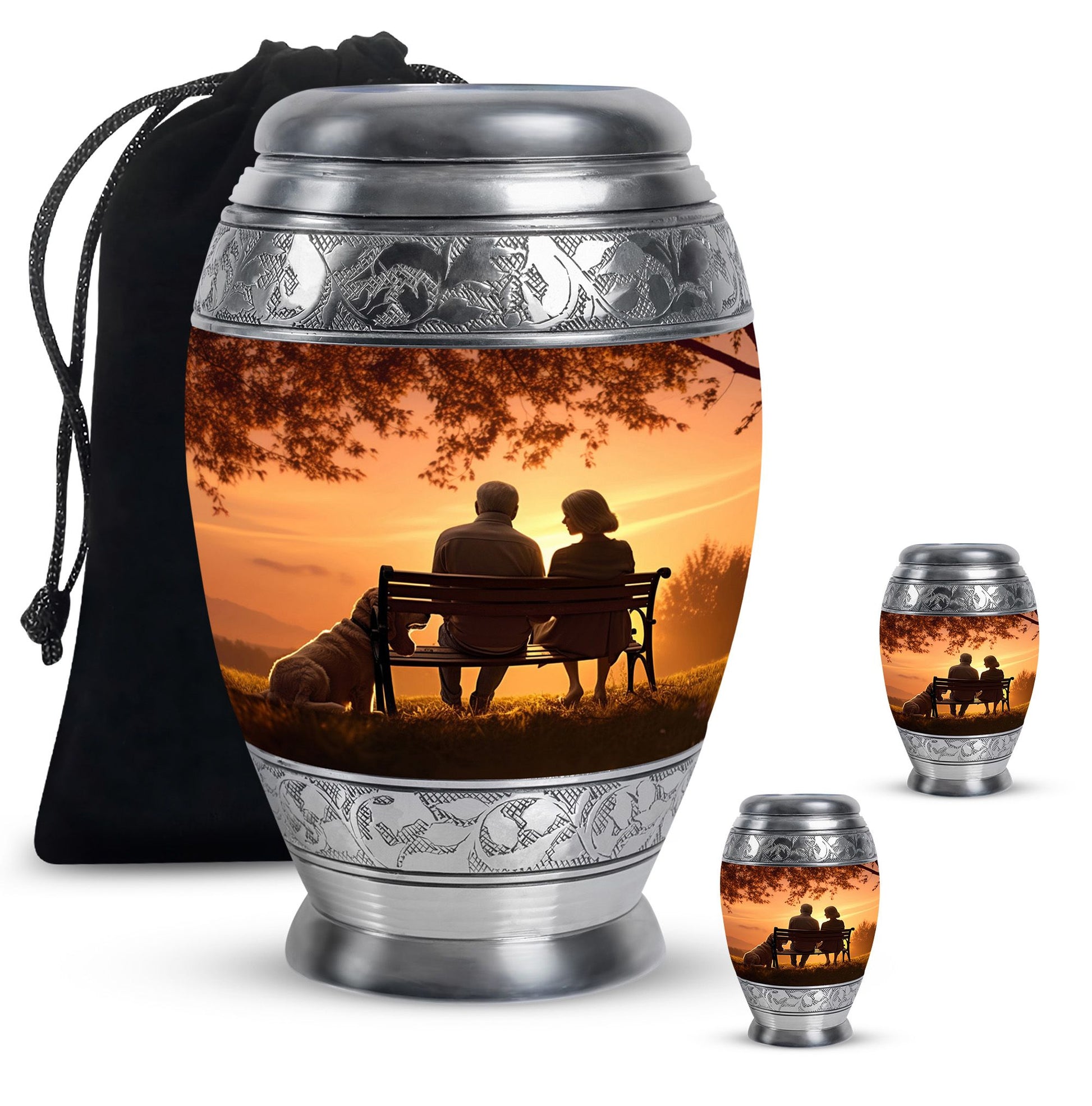 Old Couple Sitting On A Bench - Elderly Urn Memorial For Grandparents