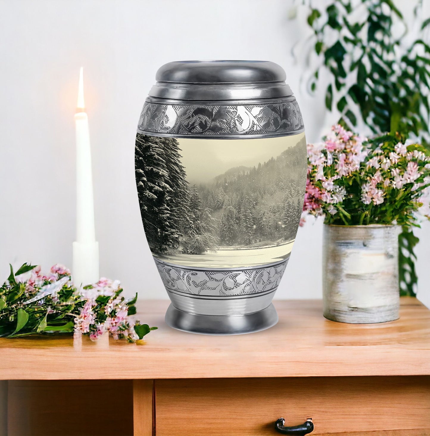 Personalized Winter Memorial Urn for Human Ashes - 10-inch, 200 cu in - Yatskia