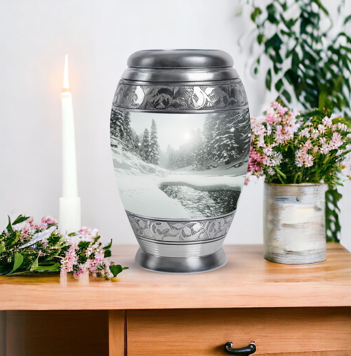 Personalized Winter Cremation Urn for Human Ashes - 10-inch, 200 cu in - Yatskia