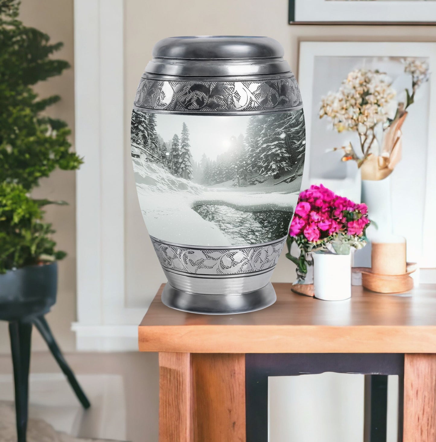 Personalized Winter Cremation Urn for Human Ashes - 10-inch, 200 cu in - Yatskia