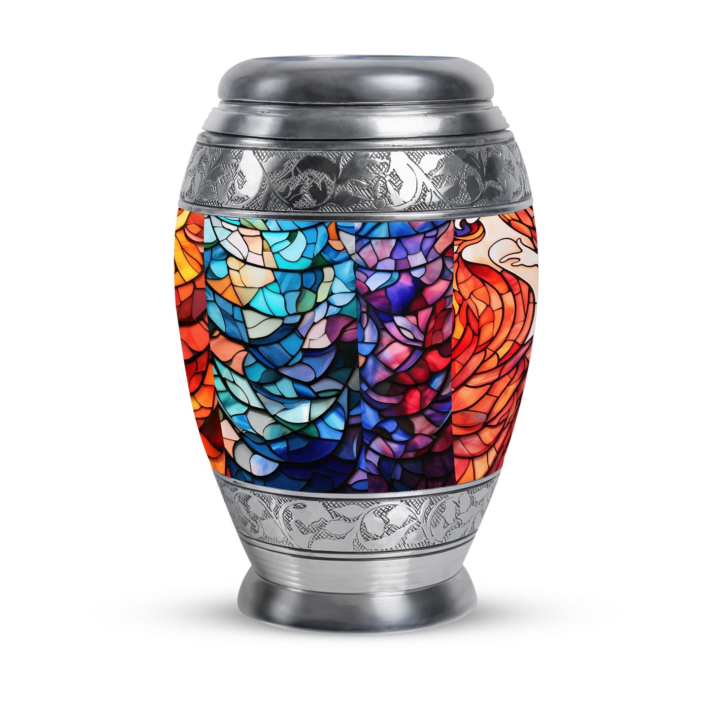 Stained Glass Urn for Human Ashes, Blue Purple Red Mosaic, Cremation Urn
