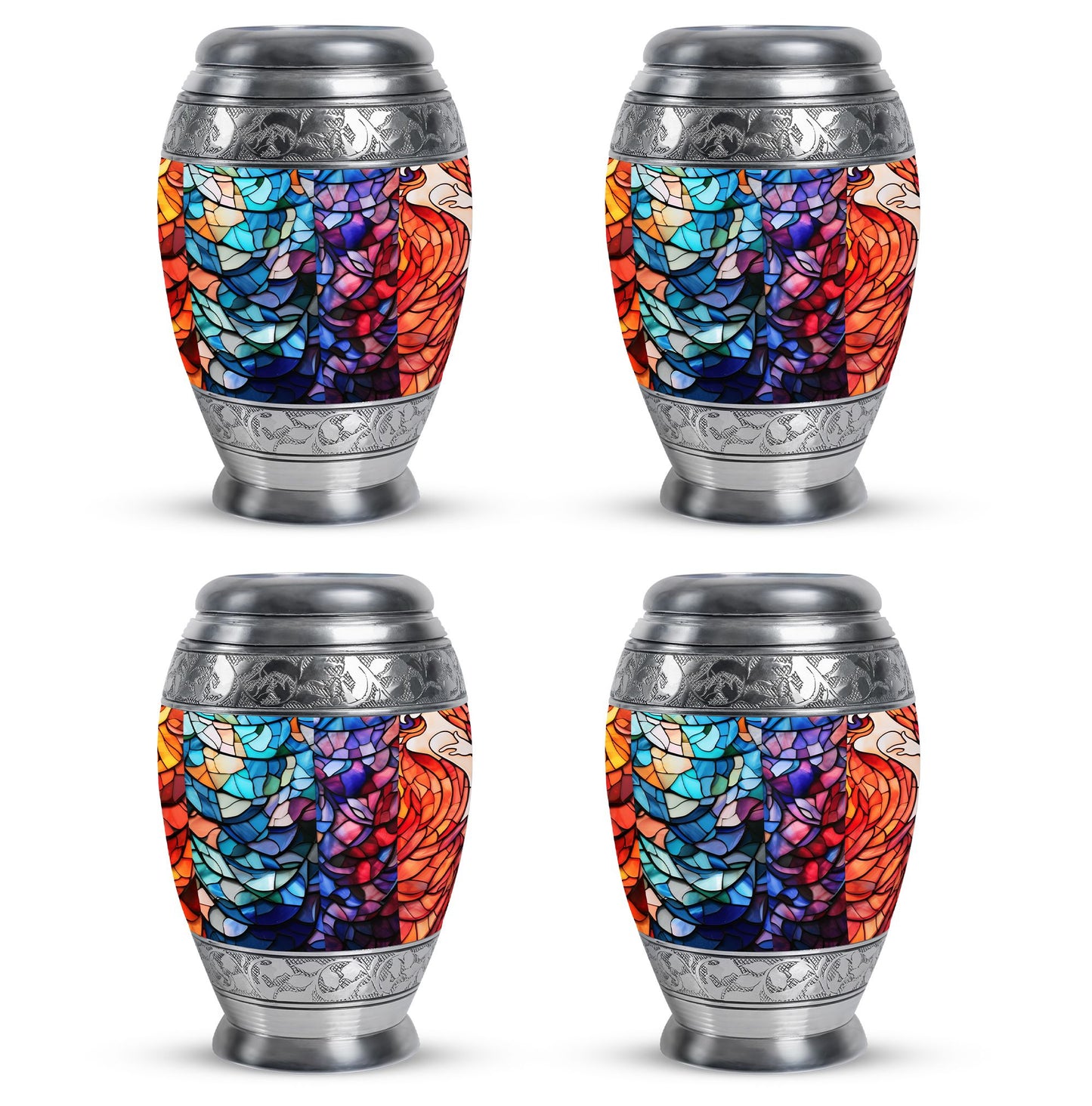 Stained Glass Urn for Human Ashes, Blue Purple Red Mosaic, Cremation Urn