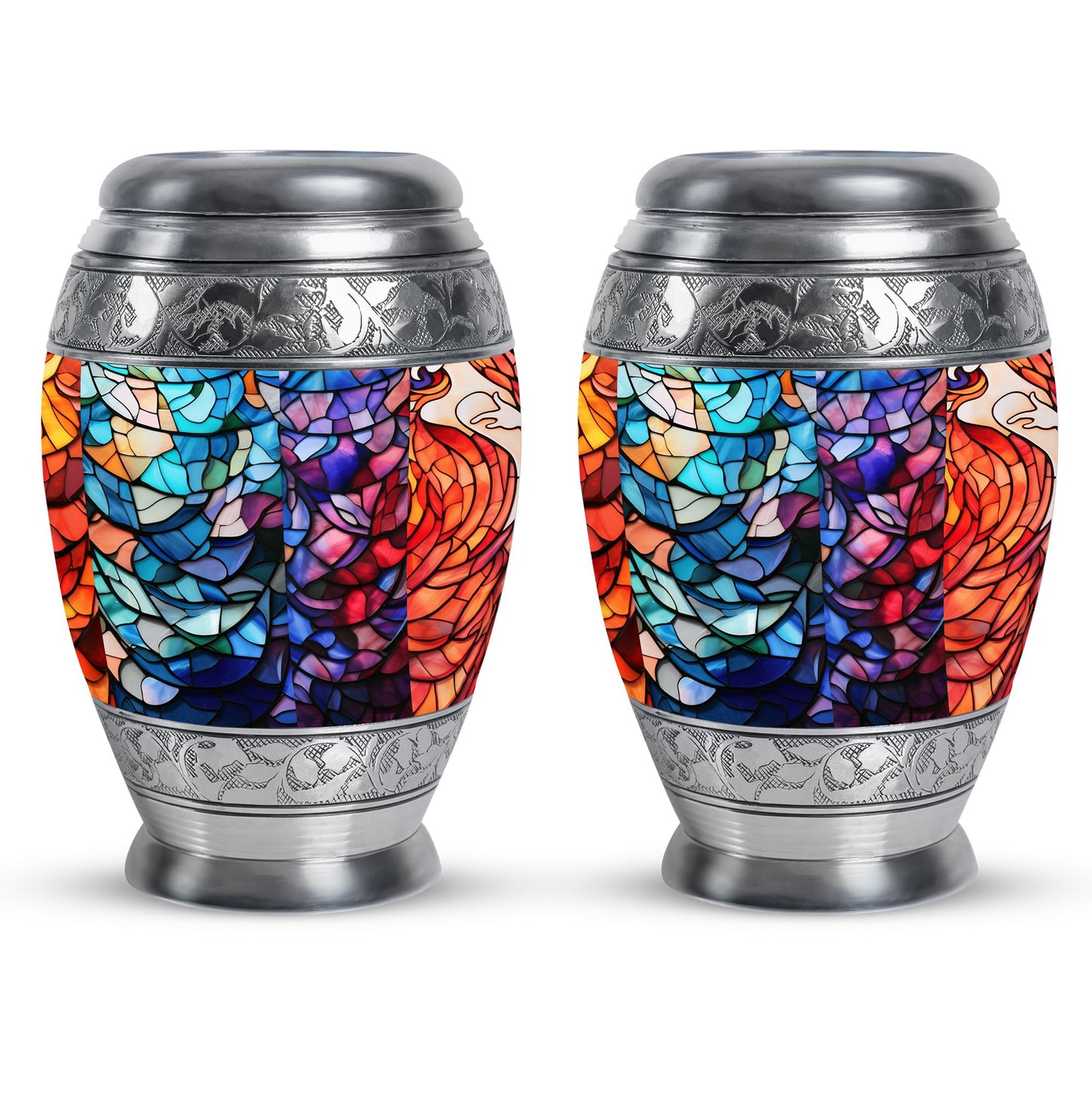 Stained Glass Urn for Human Ashes, Blue Purple Red Mosaic, Cremation Urn