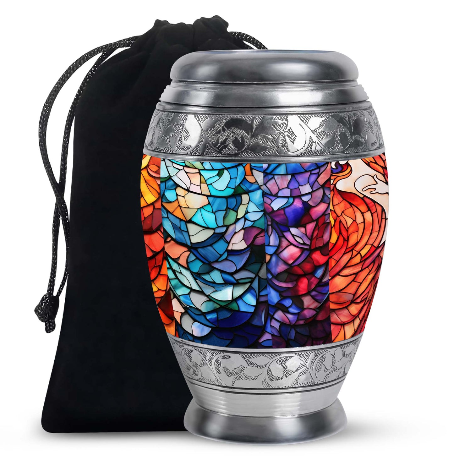 Stained Glass Urn for Human Ashes, Blue Purple Red Mosaic, Cremation Urn