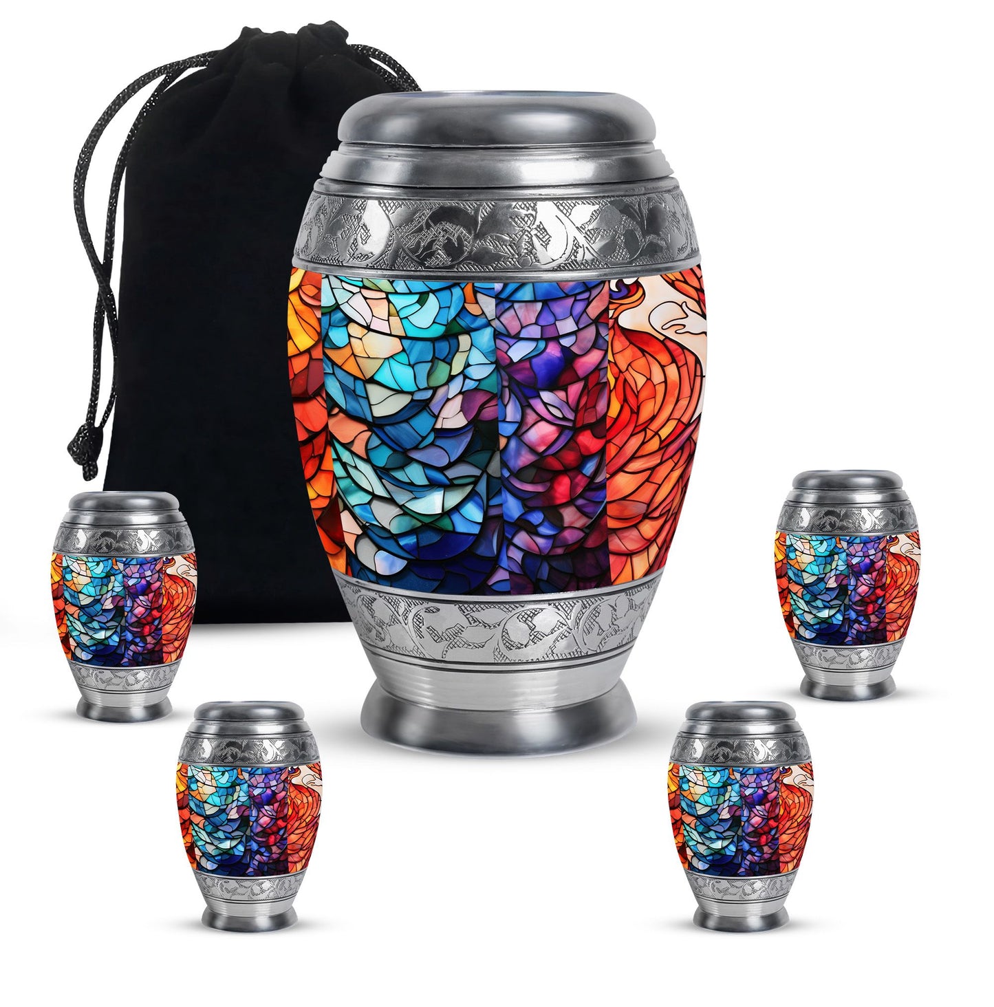 Stained Glass Urn for Human Ashes, Blue Purple Red Mosaic, Cremation Urn