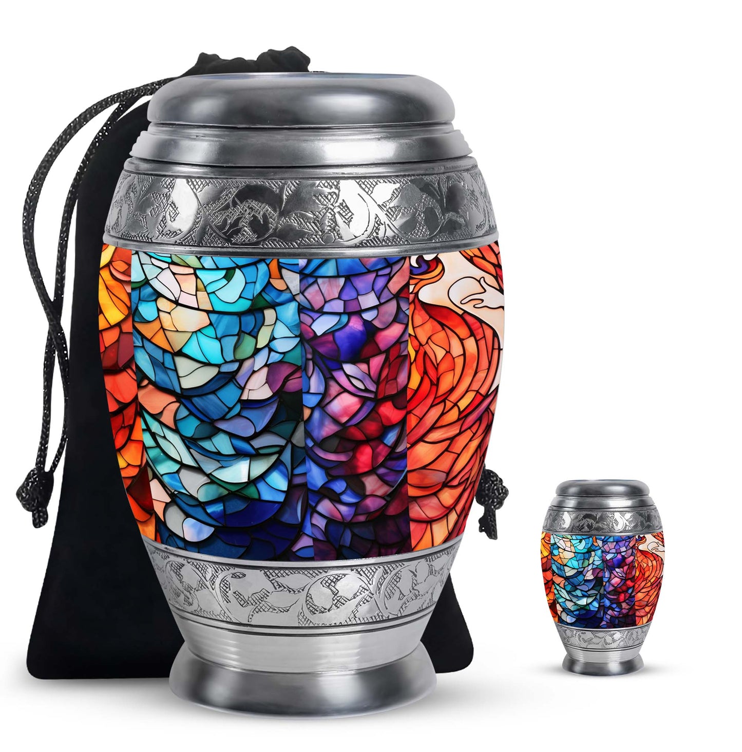 Stained Glass Urn for Human Ashes, Blue Purple Red Mosaic, Cremation Urn