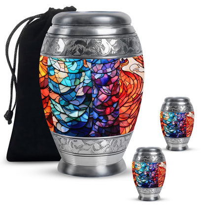 Stained Glass Urn for Human Ashes, Blue Purple Red Mosaic, Cremation Urn