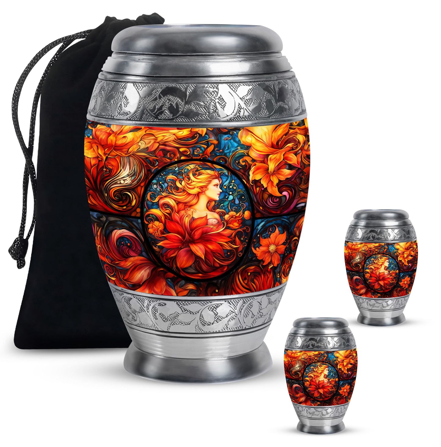 Glass Stained Glass Memorial Urn for Human Ashes - 10-inch, 200 cu in - Yatskia
