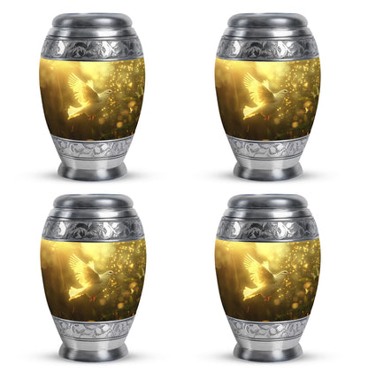 Bird Urn for Human Ashes, White Dove Through Golden Sparkling Light, Memorial Urn