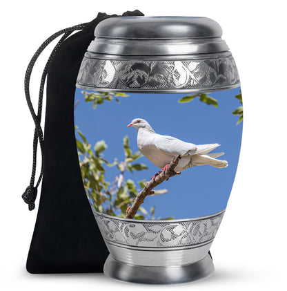 White Personalized Bird Keepsake Urn for Mom - 10-inch, 200 cu in - Yatskia