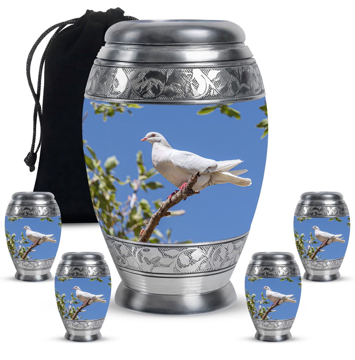 White Personalized Bird Keepsake Urn for Mom - 10-inch, 200 cu in - Yatskia