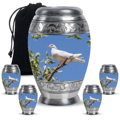 White Personalized Bird Keepsake Urn for Mom - 10-inch, 200 cu in - Yatskia