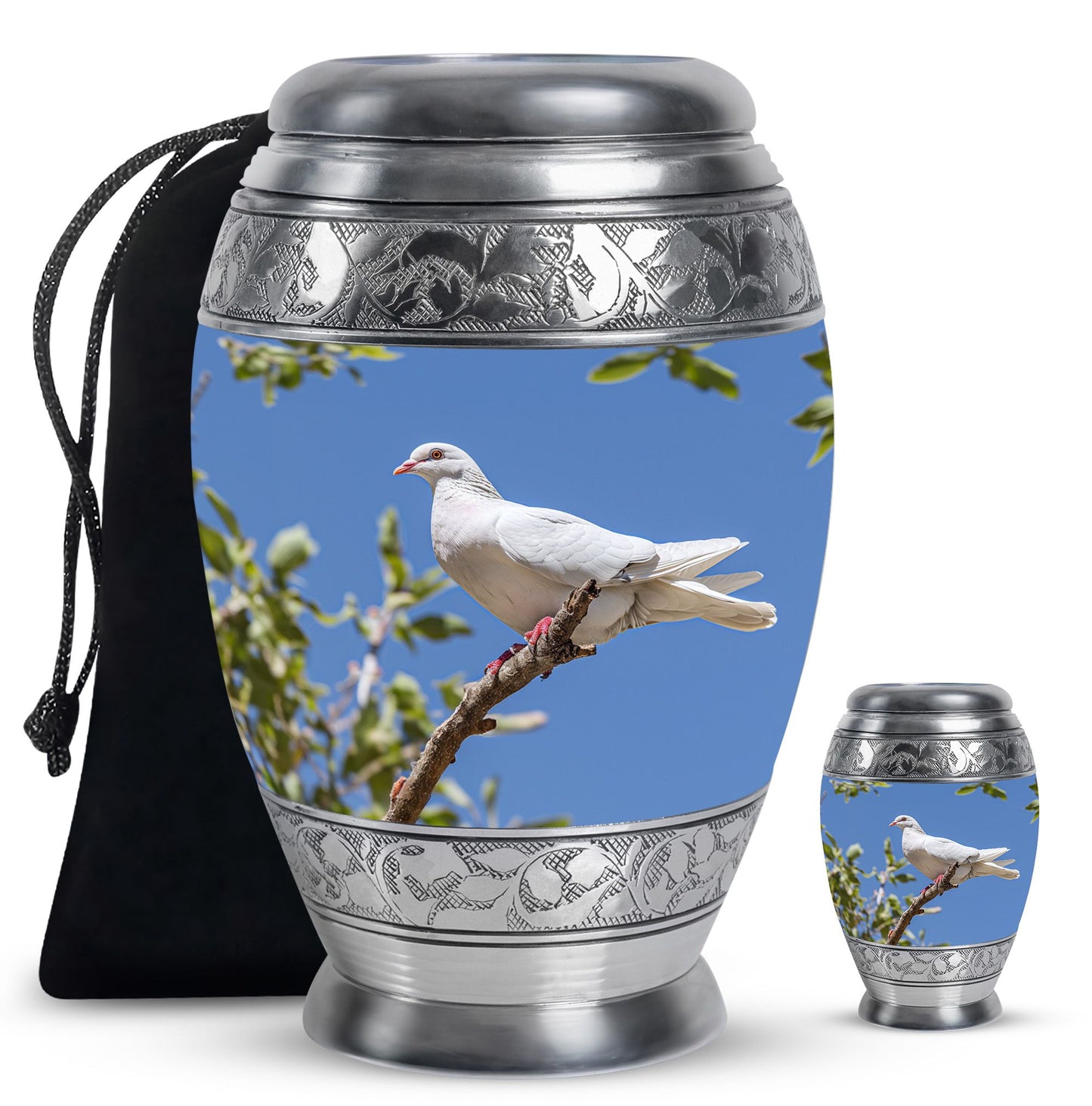 White Personalized Bird Keepsake Urn for Mom - 10-inch, 200 cu in - Yatskia