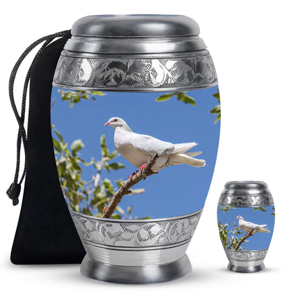 White Personalized Bird Keepsake Urn for Mom - 10-inch, 200 cu in - Yatskia